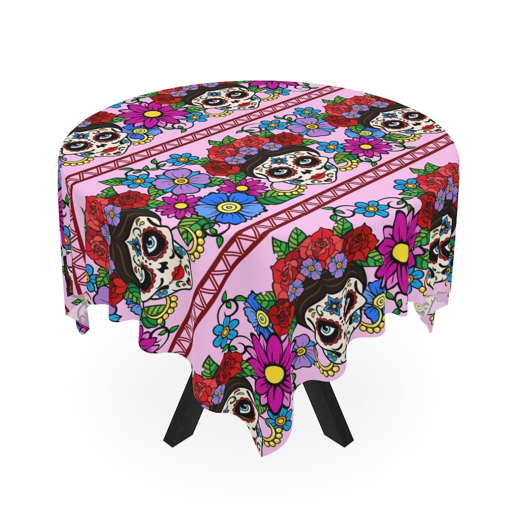 Flowers and Sugar Skulls Tablecloth - Puffin Lime
