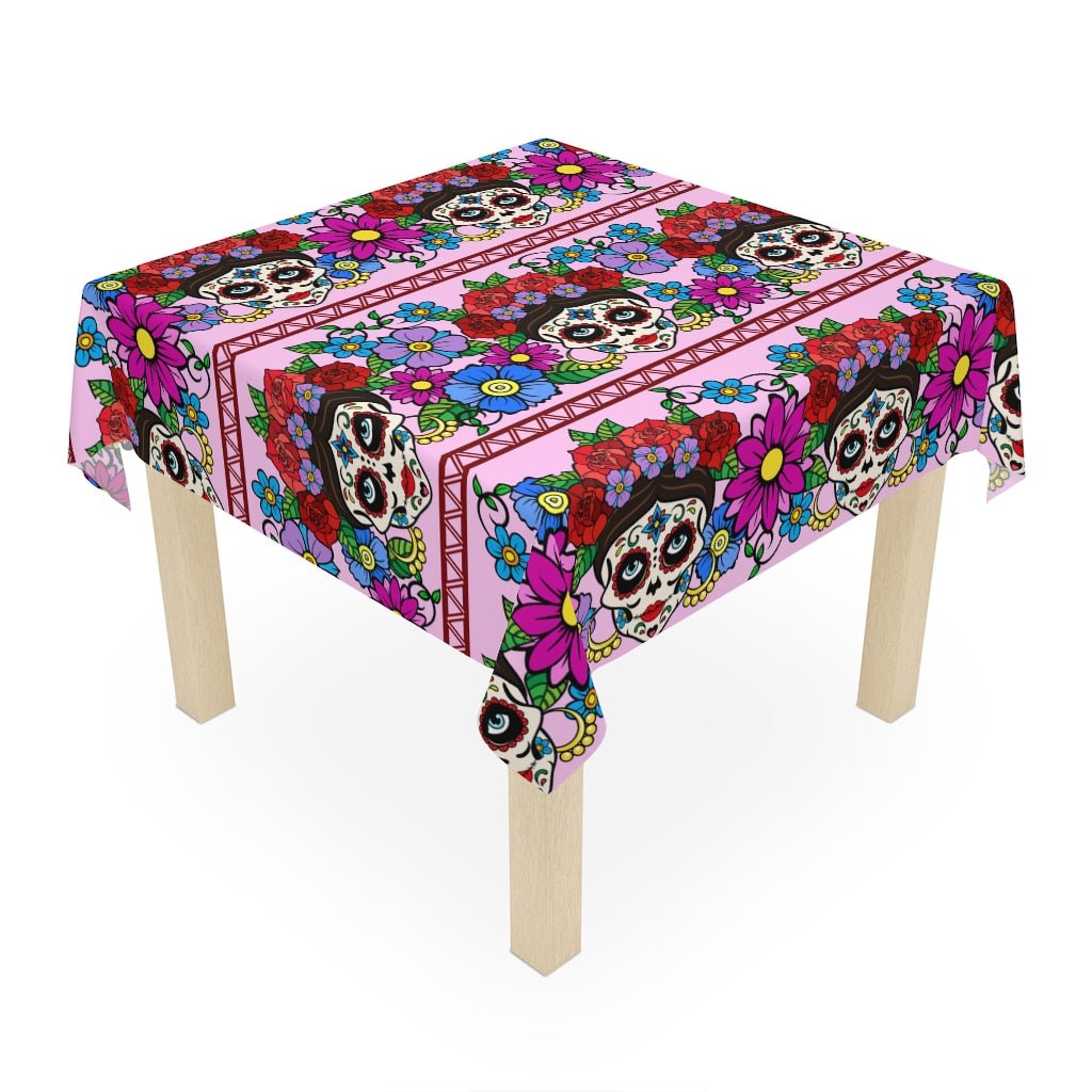 Flowers and Sugar Skulls Tablecloth - Puffin Lime