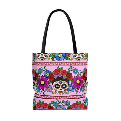 Flowers and Sugar Skulls Tote Bag - Puffin Lime