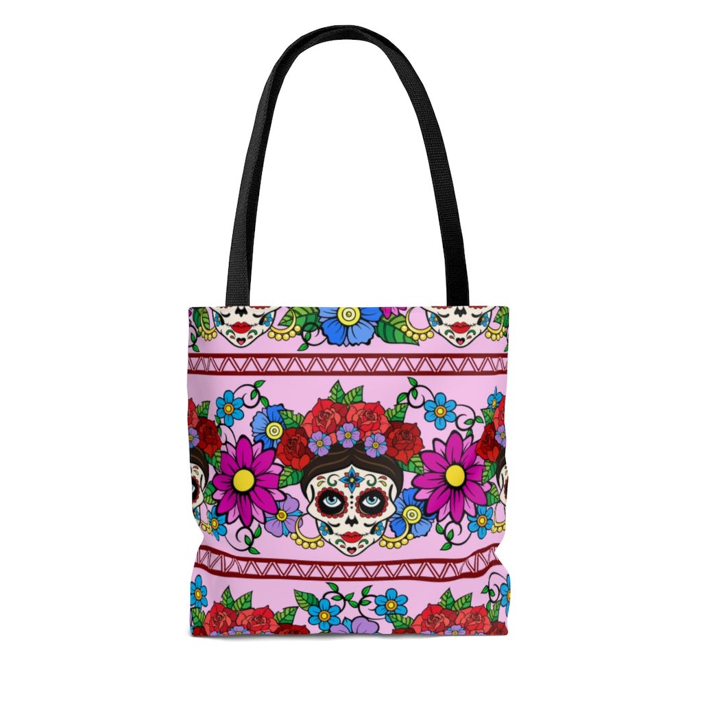 Flowers and Sugar Skulls Tote Bag - Puffin Lime