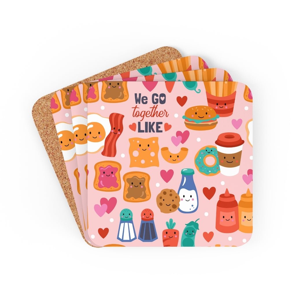 Food Pair Love Corkwood Coaster Set - Puffin Lime