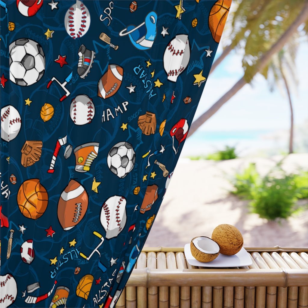Footballs and Baseballs Blackout Window Curtain (1 Piece) - Puffin Lime