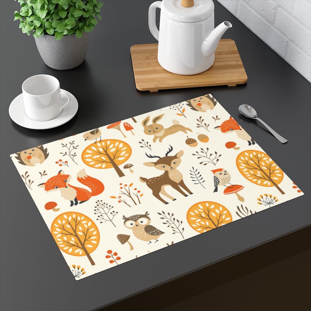 Forest Animals Cotton Placemat - Puffin Lime