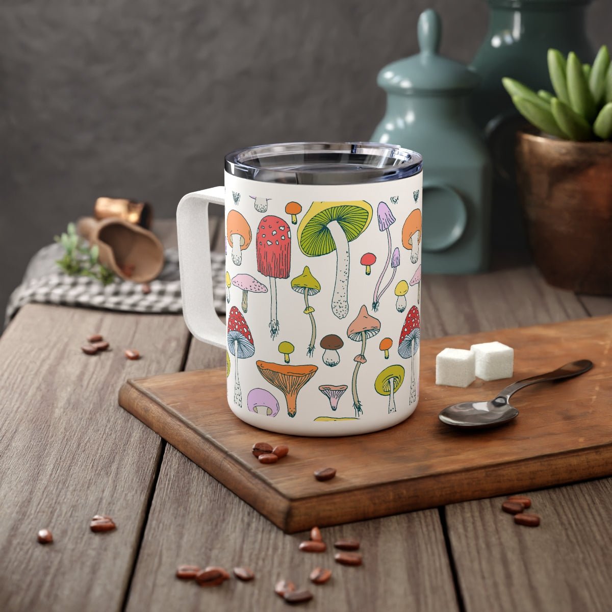 Forest Mushrooms Insulated Coffee Mug - Puffin Lime