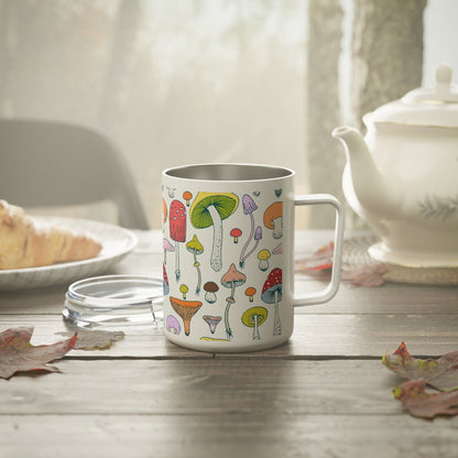 Forest Mushrooms Insulated Coffee Mug - Puffin Lime