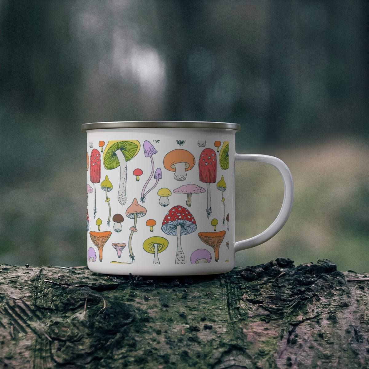 Forest Mushrooms Stainless Steel Camping Mug - Puffin Lime