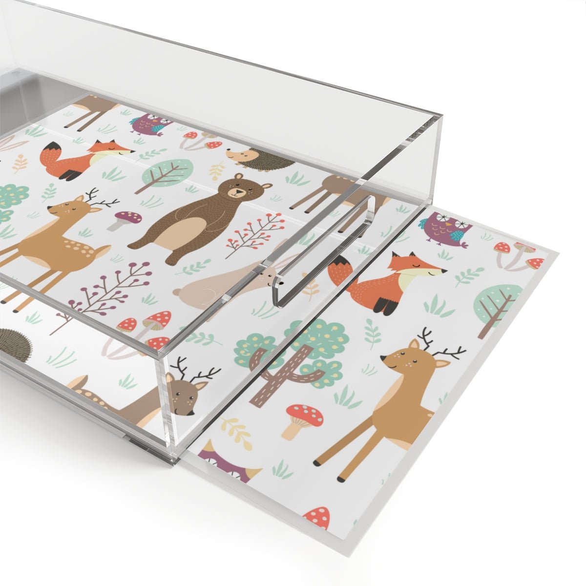 Forest Plants and Animals Acrylic Serving Tray - Puffin Lime