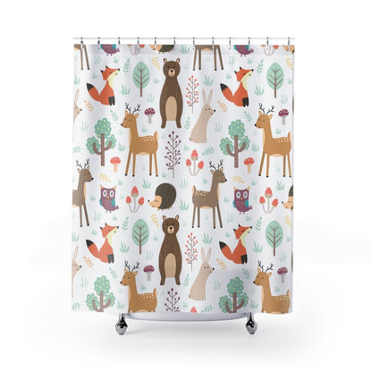 Forest Plants and Animals Shower Curtains - Puffin Lime