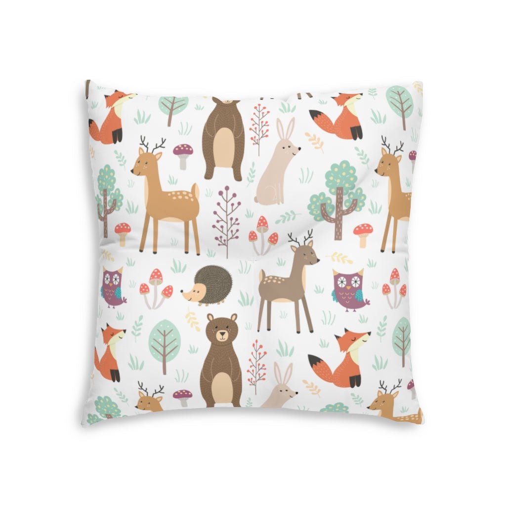 Forest Plants and Animals Square Tufted Floor Pillow - Puffin Lime