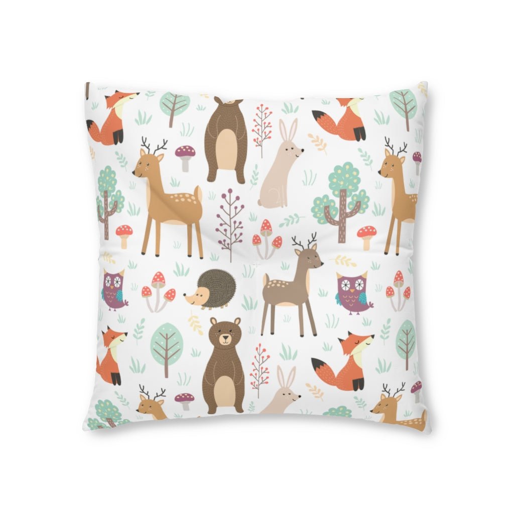 Forest Plants and Animals Square Tufted Floor Pillow - Puffin Lime