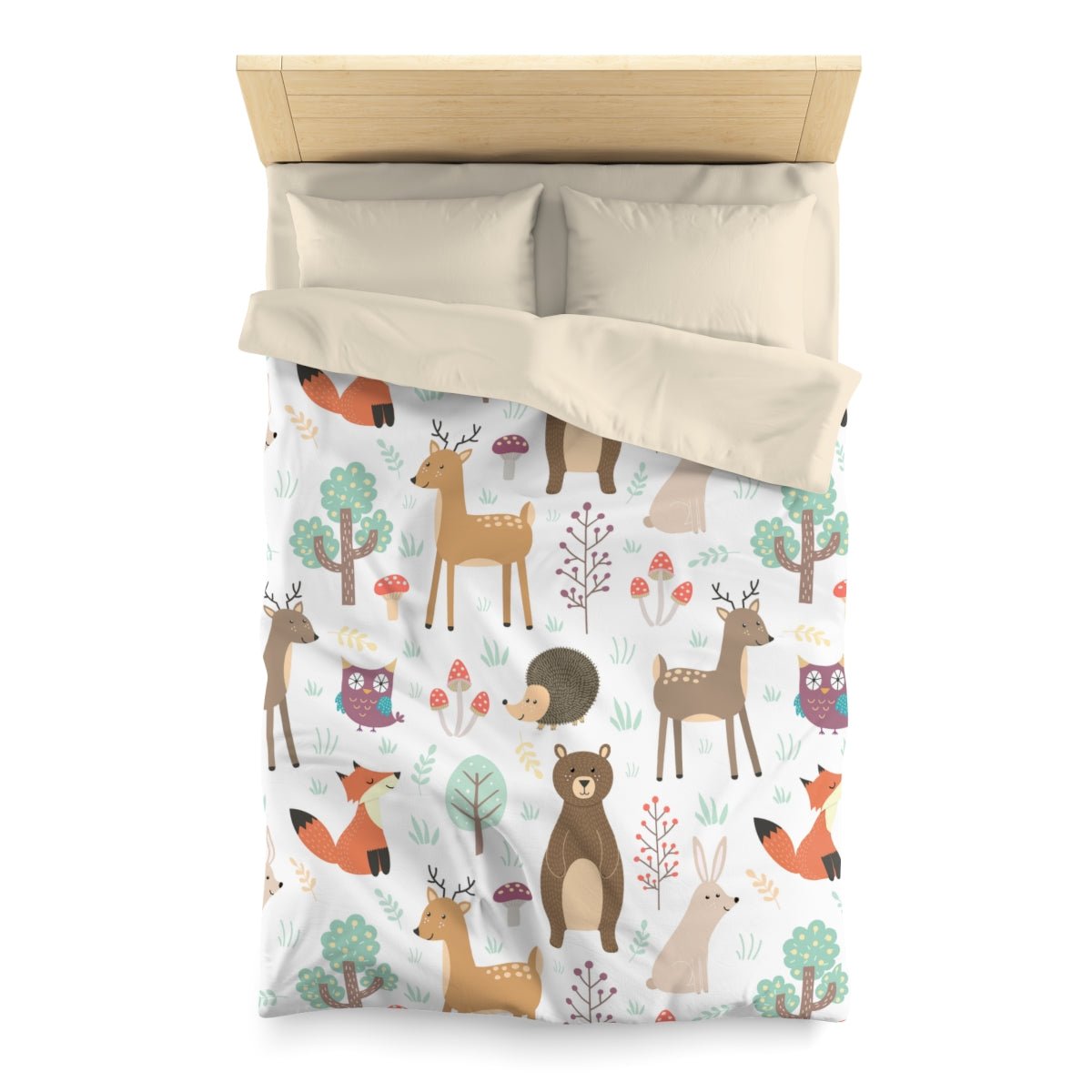 Forest Plants and Animals Twin Size Microfiber Duvet Cover - Puffin Lime
