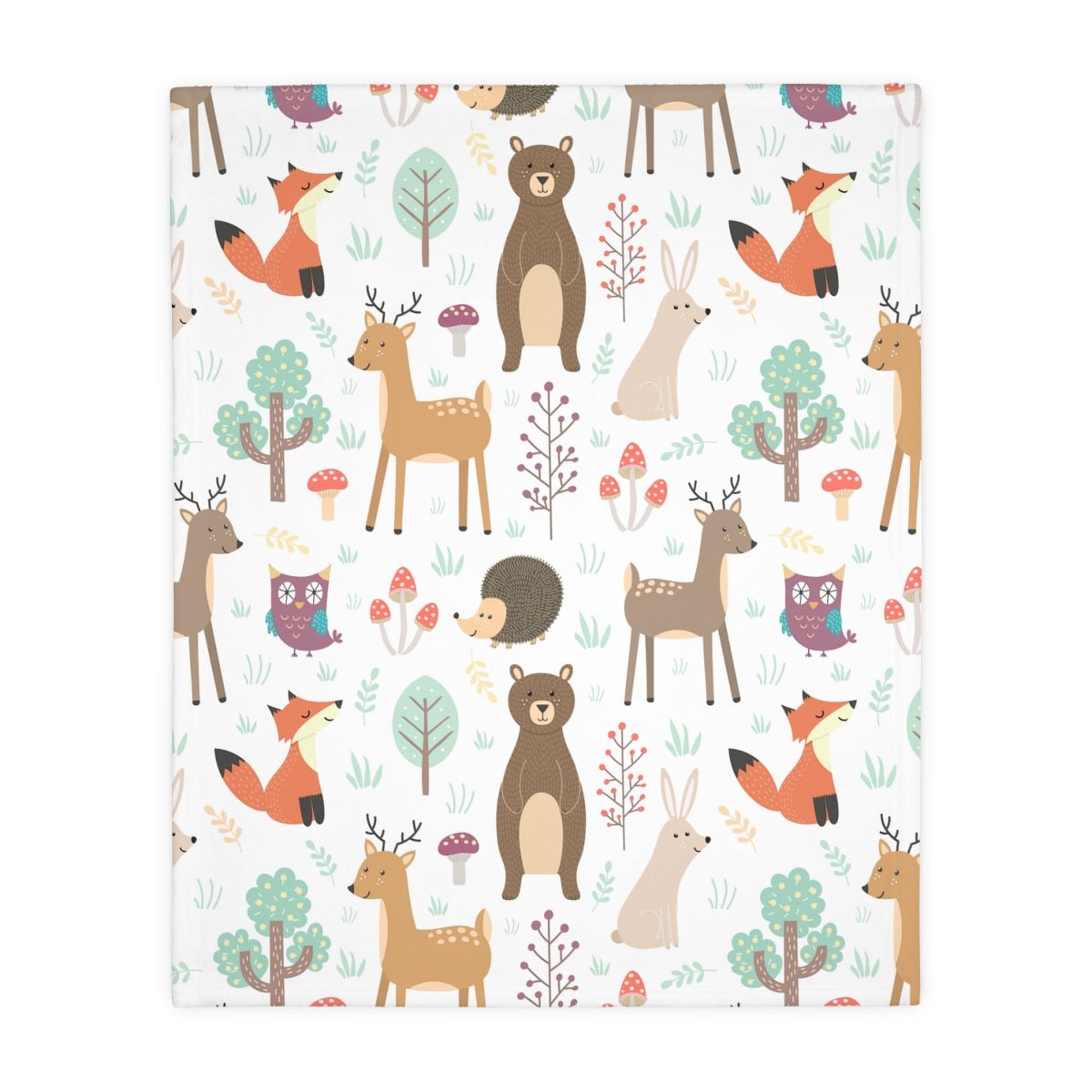 Forest Plants and Animals Velveteen Minky Blanket (Two-sided print) 50" x 60" - Puffin Lime