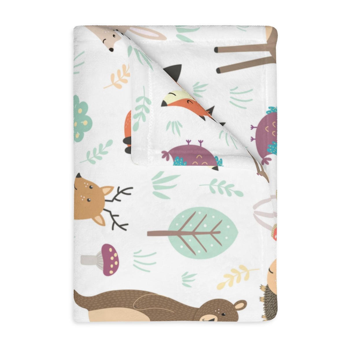 Forest Plants and Animals Velveteen Minky Blanket (Two-sided print) - Puffin Lime