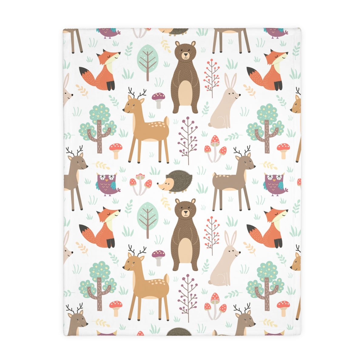 Forest Plants and Animals Velveteen Minky Blanket (Two-sided print) - Puffin Lime