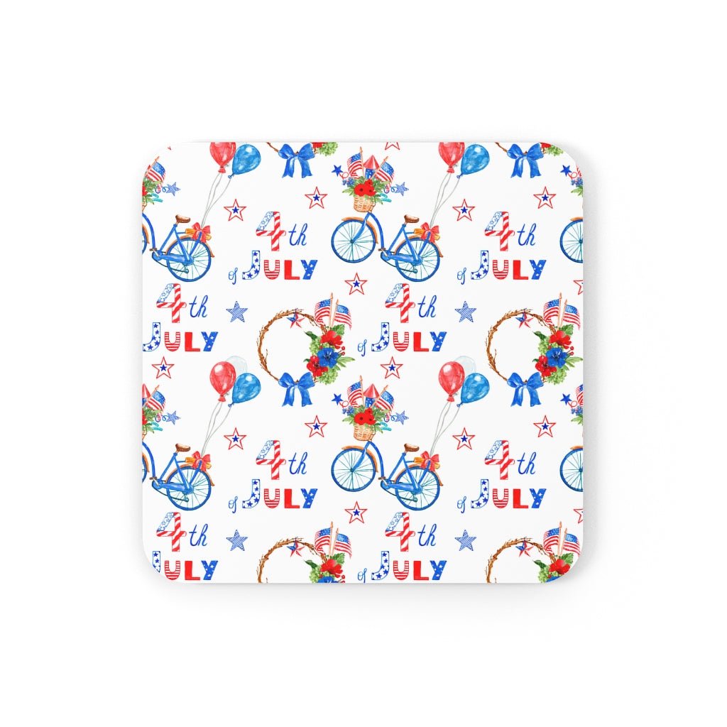 Fourth of July Balloons and Bikes Corkwood Coaster Set - Puffin Lime