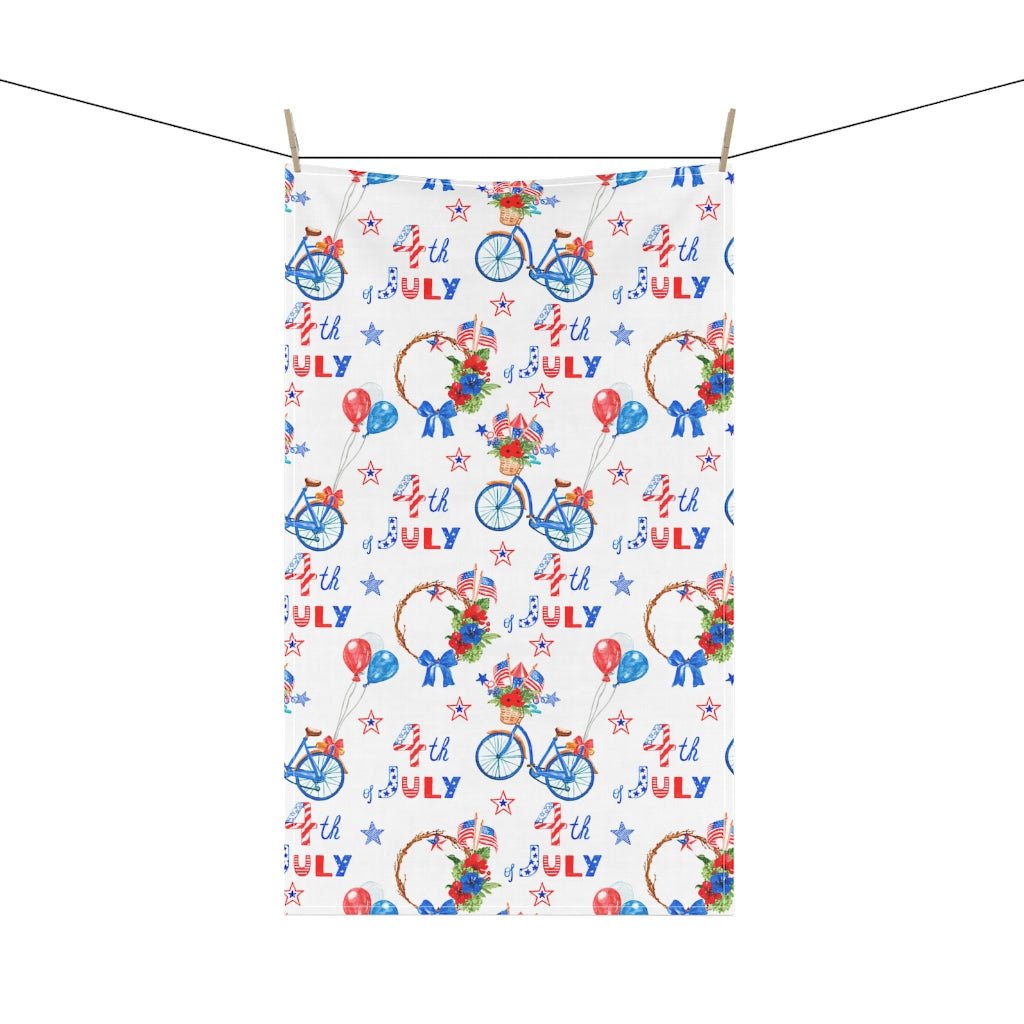 Fourth of July Balloons and Bikes Kitchen Towel - Puffin Lime
