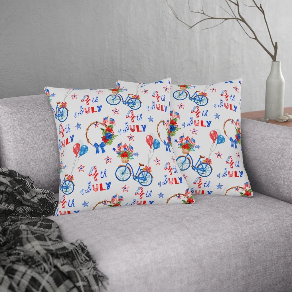 Fourth of July Balloons and Bikes Outdoor Pillow - Puffin Lime