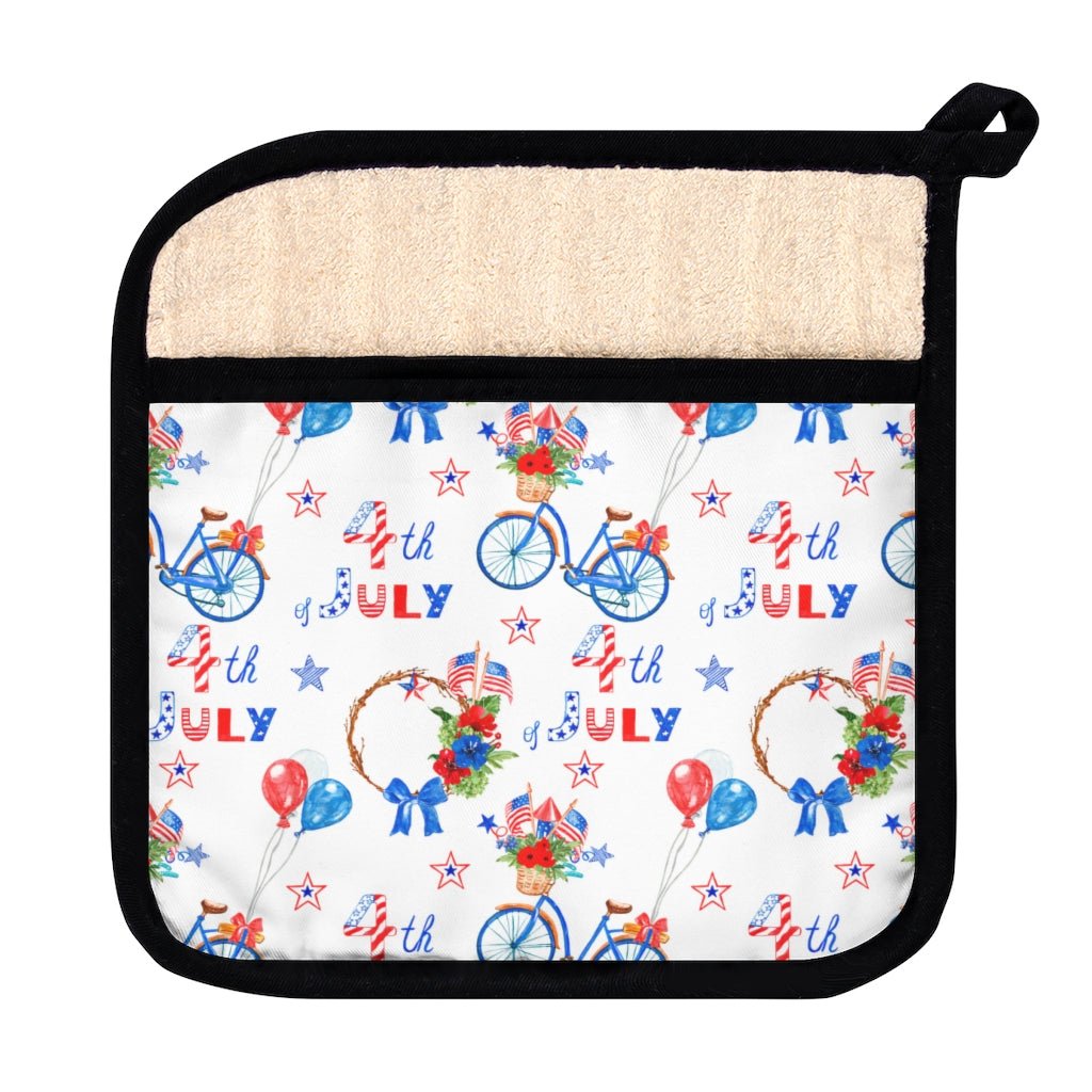 Fourth of July Balloons and Bikes Pot Holder with Pocket - Puffin Lime