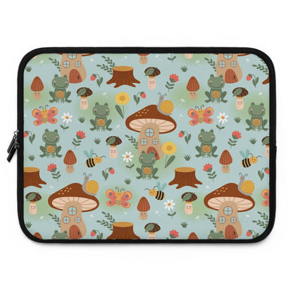Frogs and Mushrooms Laptop Sleeve - Puffin Lime