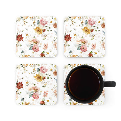 Garden Flowers Corkwood Coaster Set - Puffin Lime