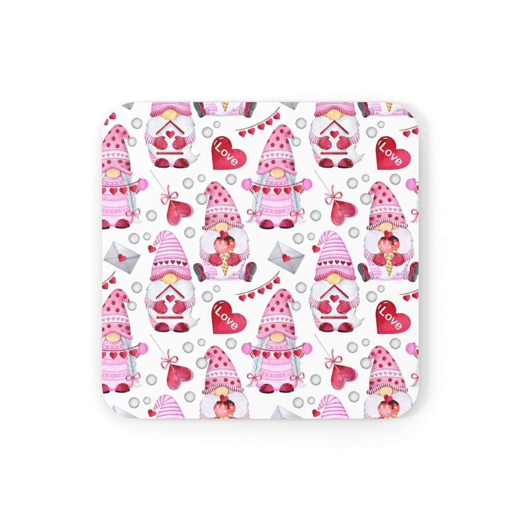 Gnomes and Hearts Corkwood Coaster Set - Puffin Lime