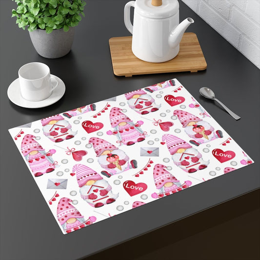 Gnomes and Hearts Cotton Placemat - Puffin Lime