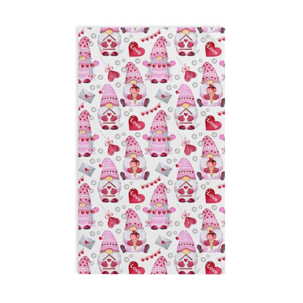 Gnomes and Hearts Hand Towel - Puffin Lime