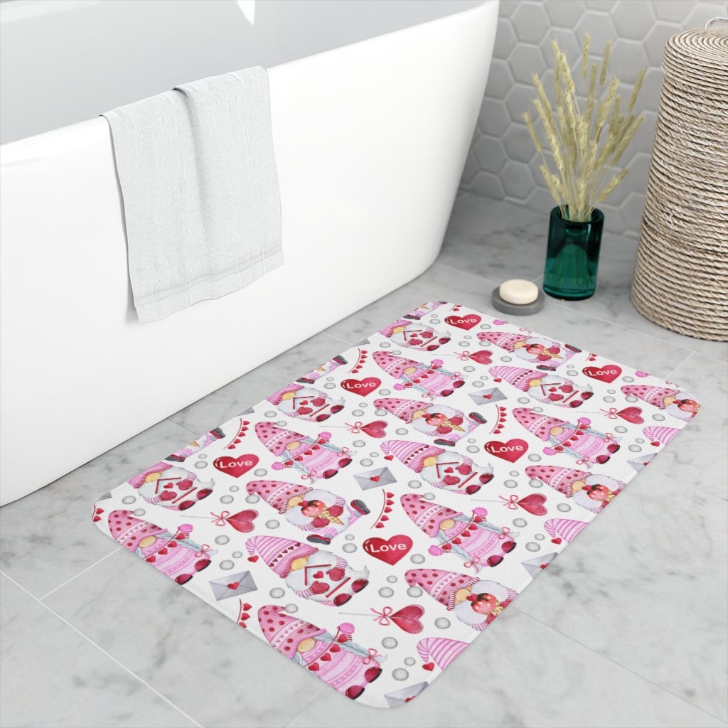 Gnomes and Hearts Memory Foam Bath Mat - Puffin Lime