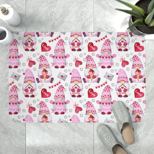 Gnomes and Hearts Memory Foam Bath Mat - Puffin Lime