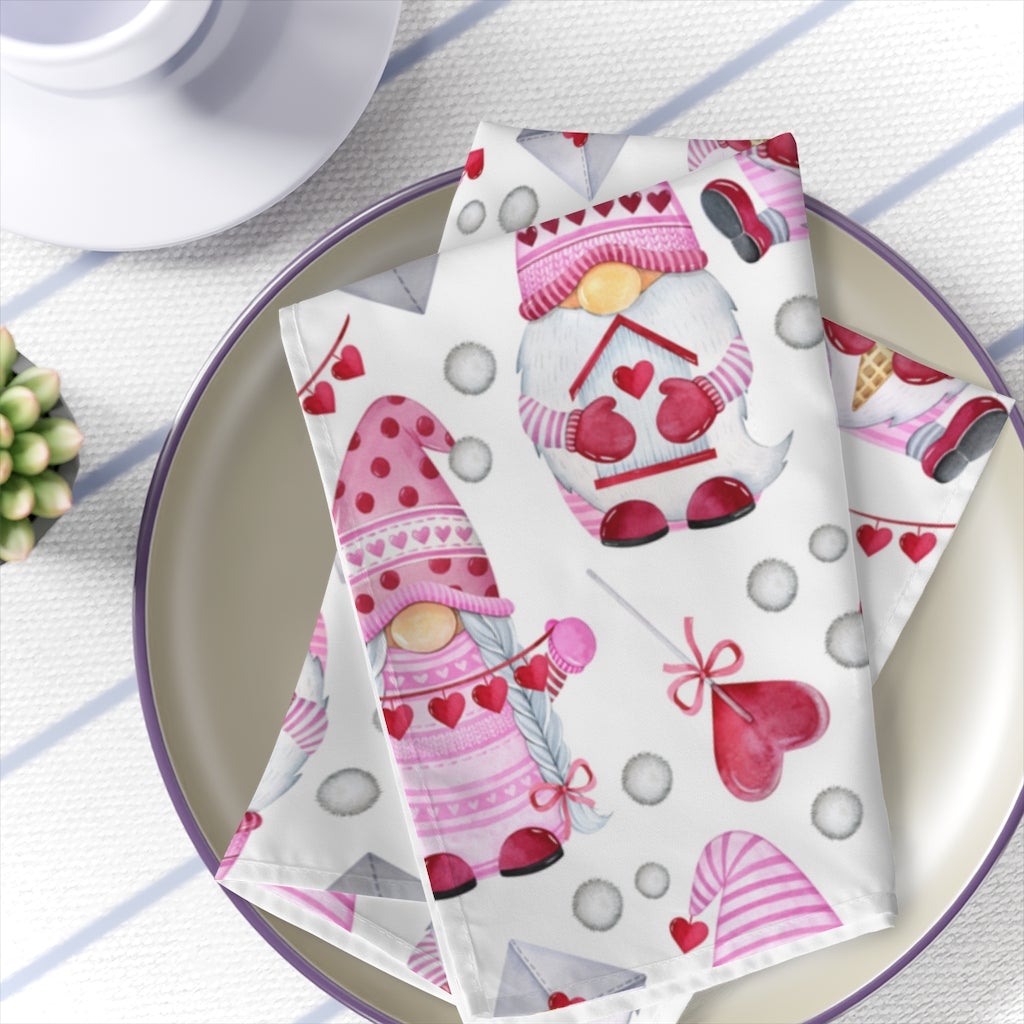 Gnomes and Hearts Polyester Fabric Napkins Set of 4 - Puffin Lime
