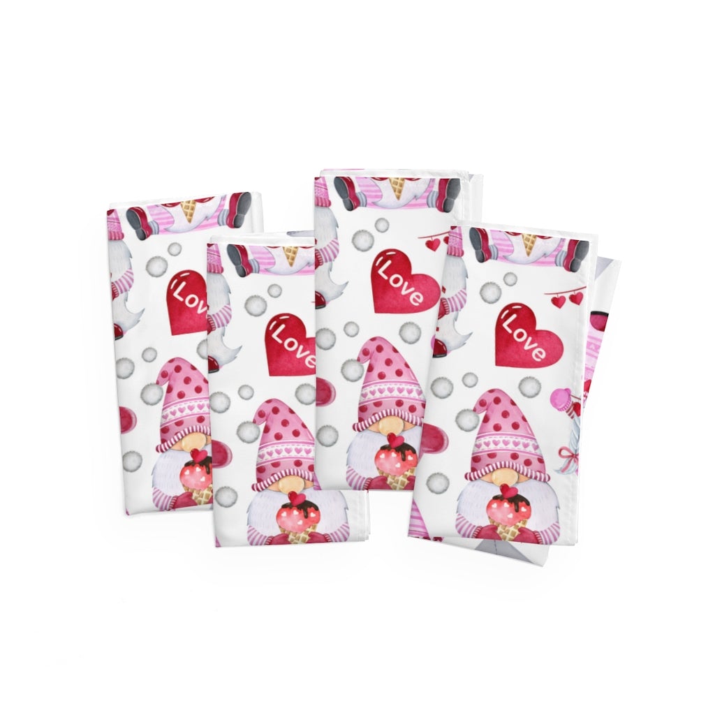 Gnomes and Hearts Polyester Fabric Napkins Set of 4 - Puffin Lime