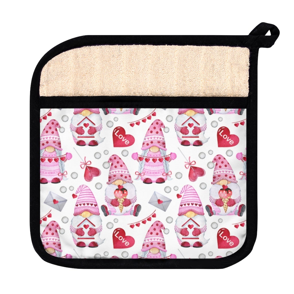 Gnomes and Hearts Pot Holder with Pocket - Puffin Lime