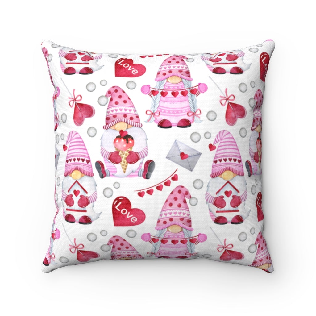 Gnomes and Hearts Square Throw Pillow - Puffin Lime