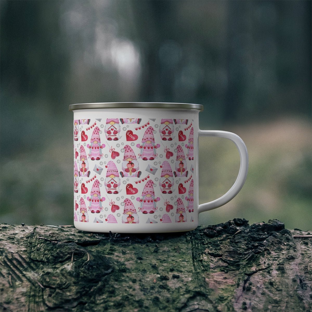 Gnomes and Hearts Stainless Steel Camping Mug - Puffin Lime