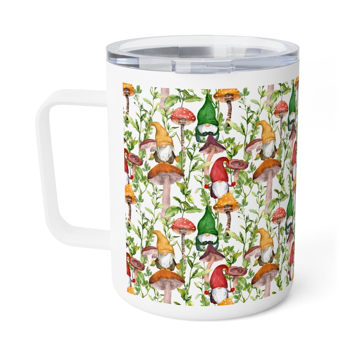 Gnomes and Mushrooms Insulated Coffee Mug - Puffin Lime
