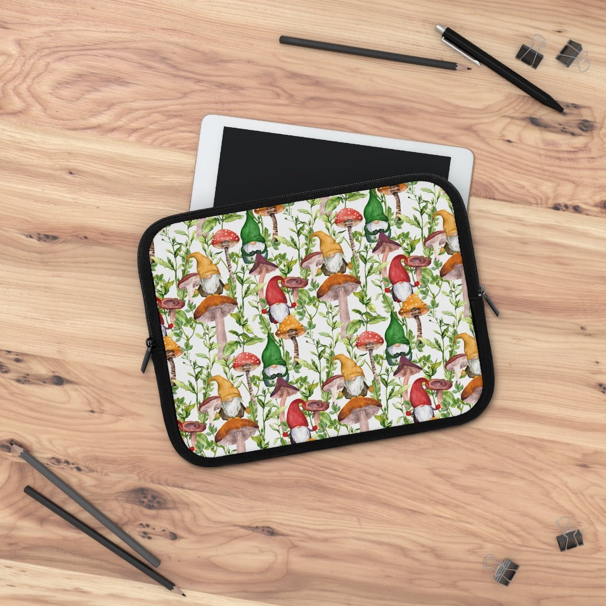 Gnomes and Mushrooms Laptop Sleeve - Puffin Lime