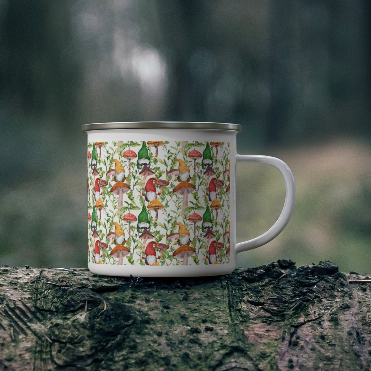 Gnomes and Mushrooms Stainless Steel Camping Mug - Puffin Lime