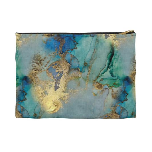Gold and Blue Marble Accessory Pouch - Puffin Lime