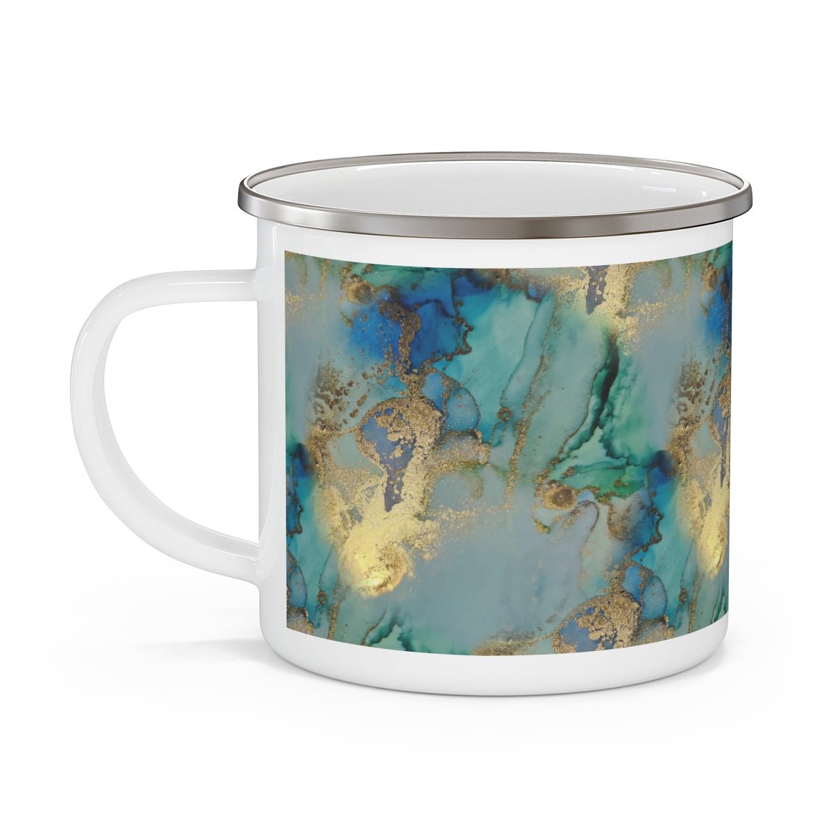 Gold and Blue Marble Enamel Camping Mug - Puffin Lime