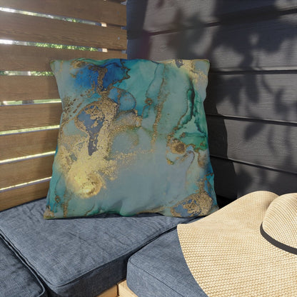 Gold and Blue Marble Outdoor Pillow - Puffin Lime