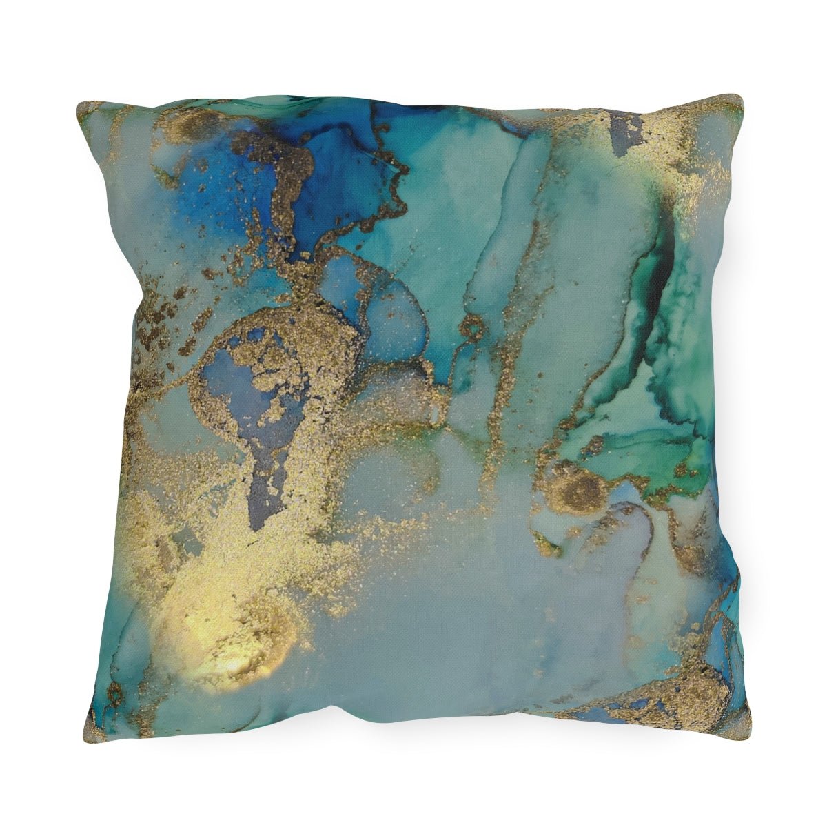 Gold and Blue Marble Outdoor Pillow - Puffin Lime