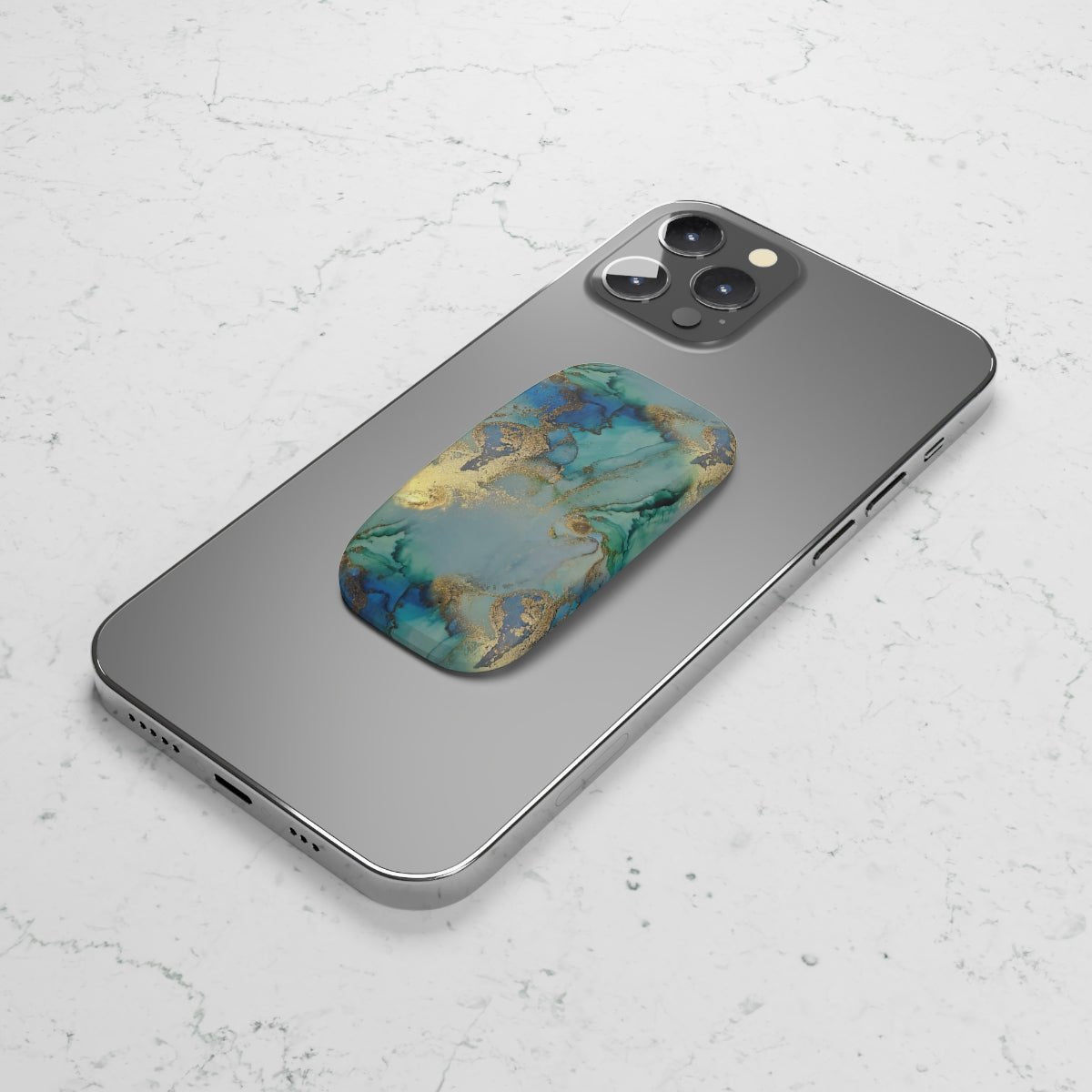Gold and Blue Marble Phone Click-On Grip - Puffin Lime