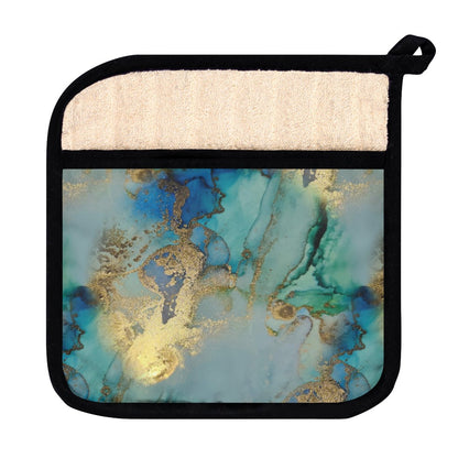 Gold and Blue Marble Pot Holder with Pocket - Puffin Lime