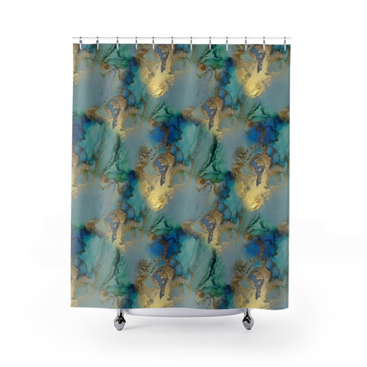 Gold and Blue Marble Shower Curtain - Puffin Lime