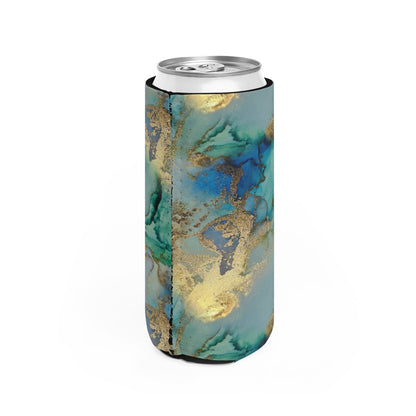 Gold and Blue Marble Slim Can Cooler - Puffin Lime