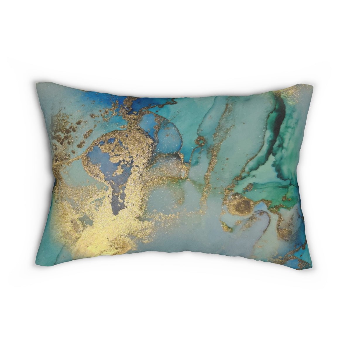 Gold and Blue Marble Spun Polyester Lumbar Pillow - Puffin Lime