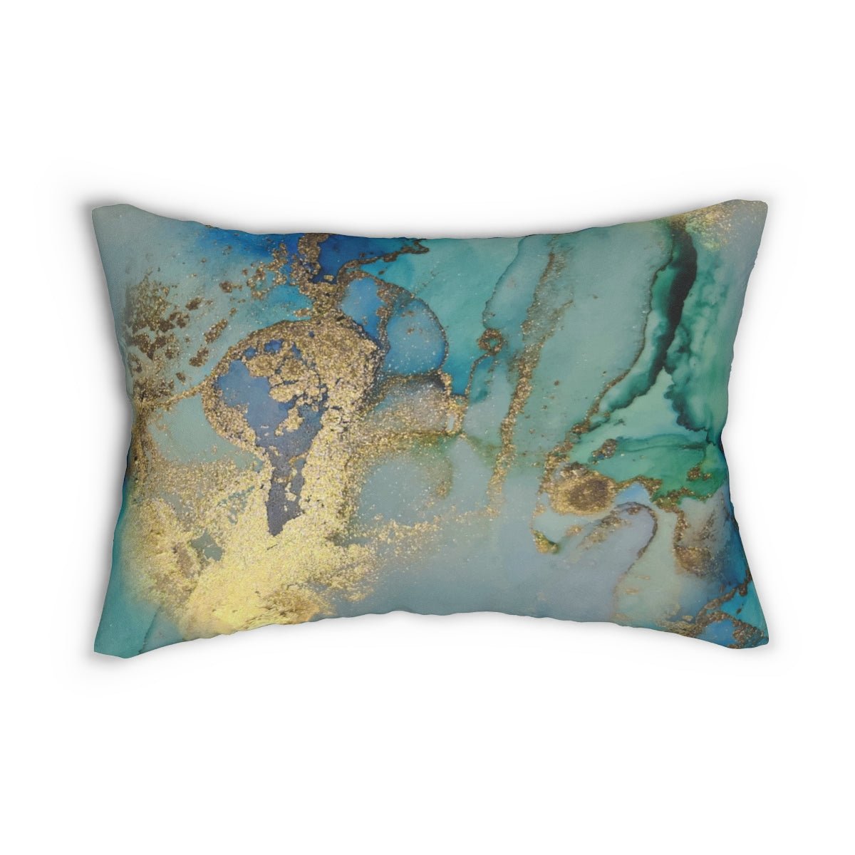 Gold and Blue Marble Spun Polyester Lumbar Pillow - Puffin Lime