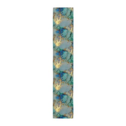 Gold and Blue Marble Table Runner - Puffin Lime