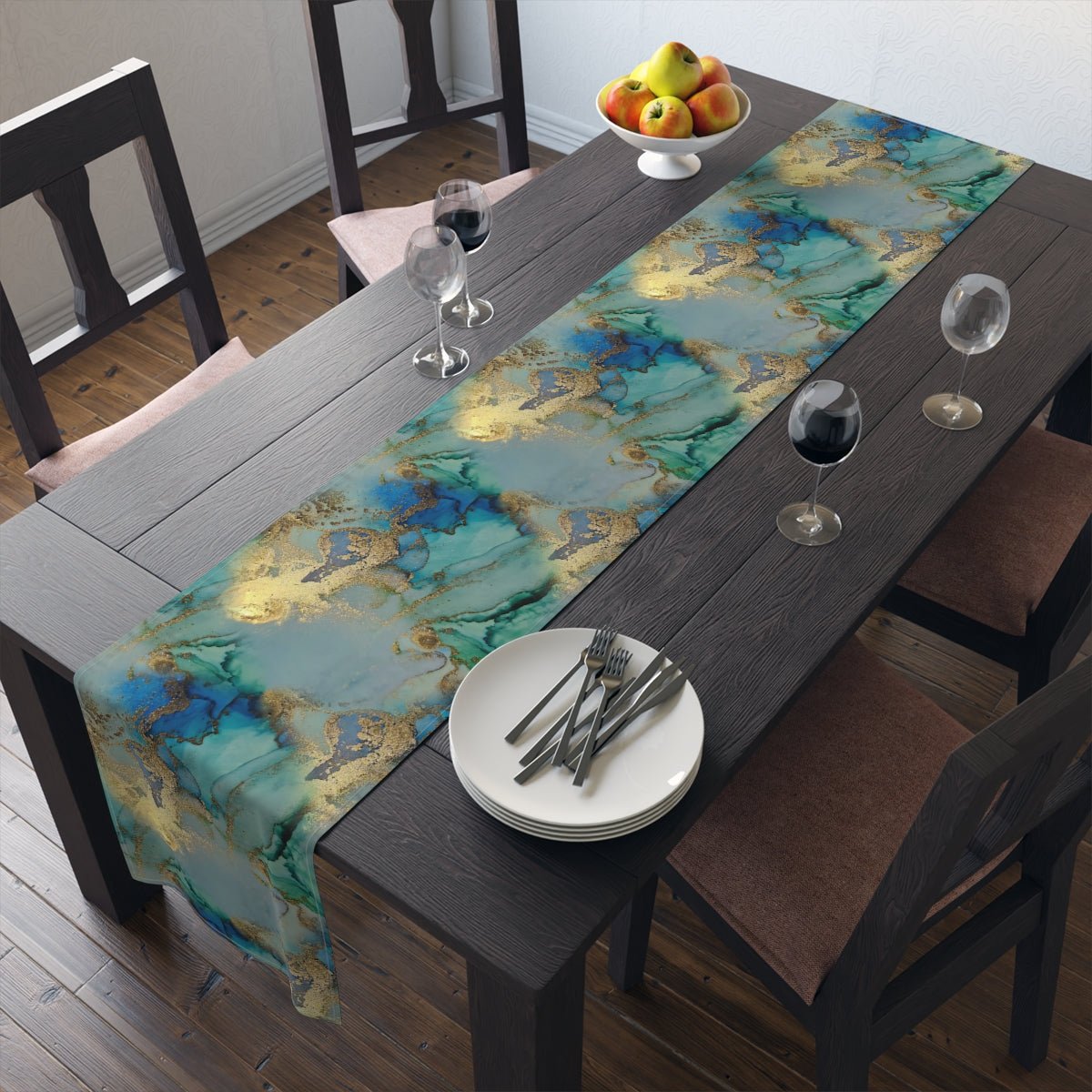 Gold and Blue Marble Table Runner - Puffin Lime