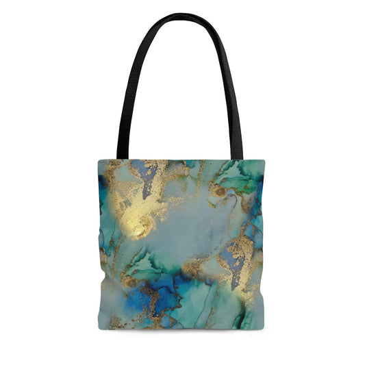 Gold and Blue Marble Tote Bag - Puffin Lime